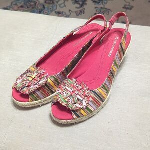 Naturalizer Berlynn multi-colored canvas elastic slingback espadrille wedge 8